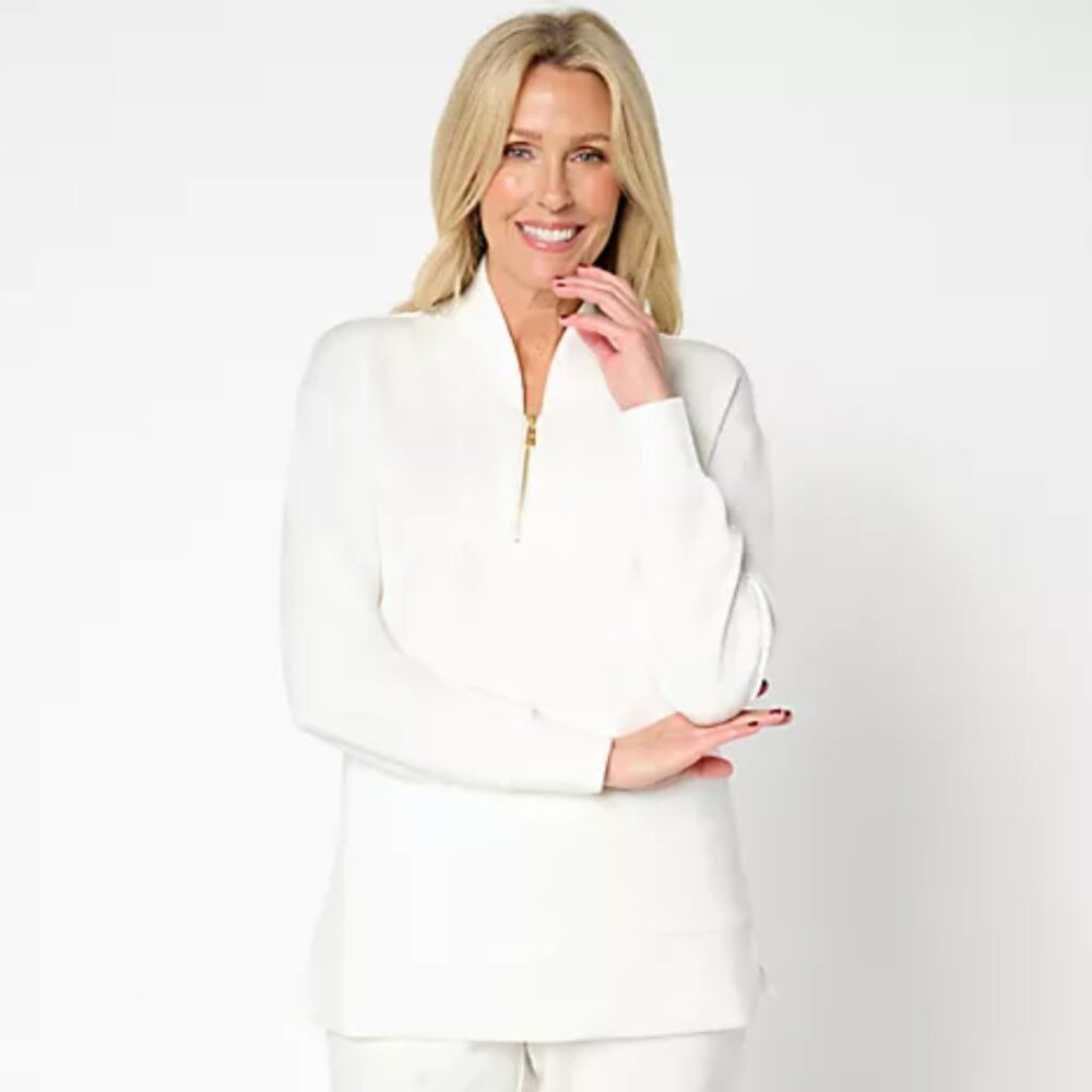 Belle by Kim Gravel Regular ScubaLuxe Half Zip Tunic Cream M A672302